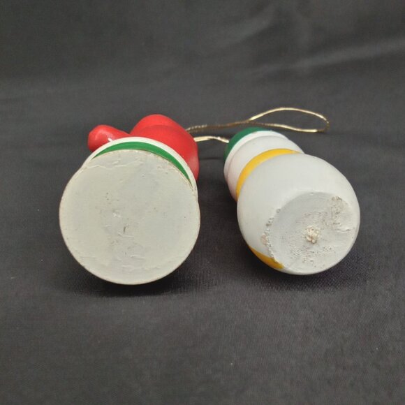 Vintage Christmas Ornament Set Of 2 Wood Snowman & Bear Handpainted 1980s - Picture 7 of 7